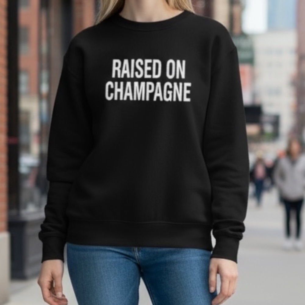 Rad Raised on Champaign Graphic Comfy NYE Sweatshirt Black SZ M